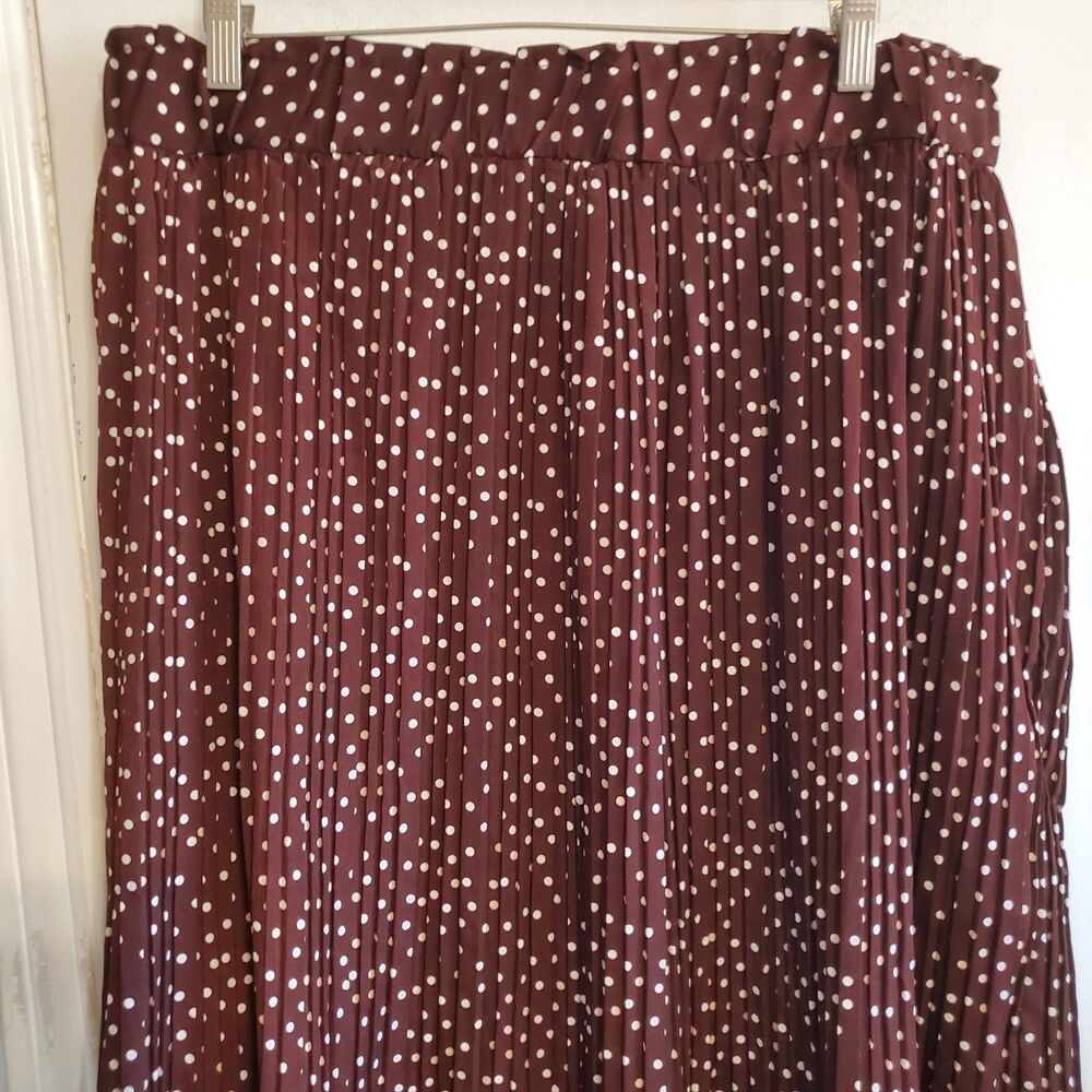 Simlu Brown Polka Dot Pleated Midi Skirt Elastic Waist L Boho Preppy Retro - Picture 10 of 11